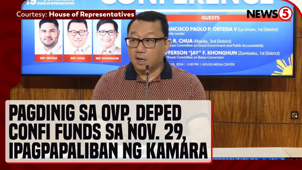 Nagdesisyon ang House Committee on Good Government and Public Accountability na ipagpaliban ang nakatakdang Nov. 29 hearing kaugnay sa paggastos sa confidential funds ng Office of the Vice President #OVP at Department of Education #DepEd. #News5