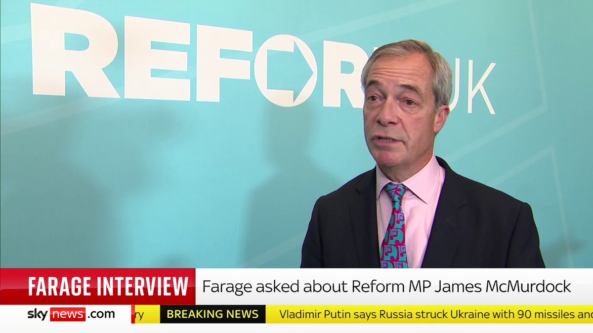 🚨 NEW: Nigel Farage walks out of a Sky News interview after being questioned about Reform MP James McMurdock's past