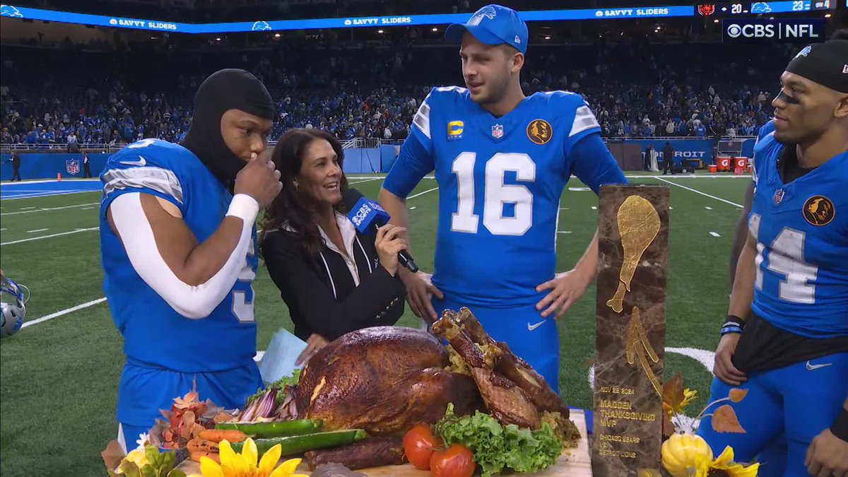 David Montgomery talks about what he's thankful for after a big win over his former team on Thanksgiving 🦃Tracy Wolfson