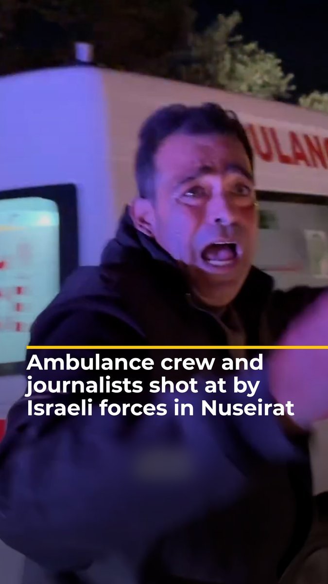 Video shows the moment an ambulance crew was directly shot at by Israeli soldiers in Nuseirat, Gaza. Hours earlier, a group of journalists were reportedly targeted by an Israeli quadcopter in the same area.