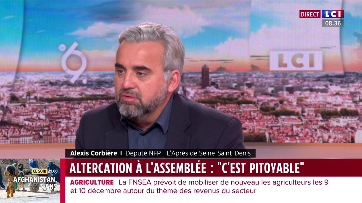 Altercation hier soir à l'Assemblée nationale "Je ne vais pas accabler ce collègue MoDem, je pense qu'il était un peu fatigué, un peu ému peut-être après le repas, donc ça participe... Il était dans une situation d'excitation inhabituelle... C'est inacceptable" : Alexis Corbière