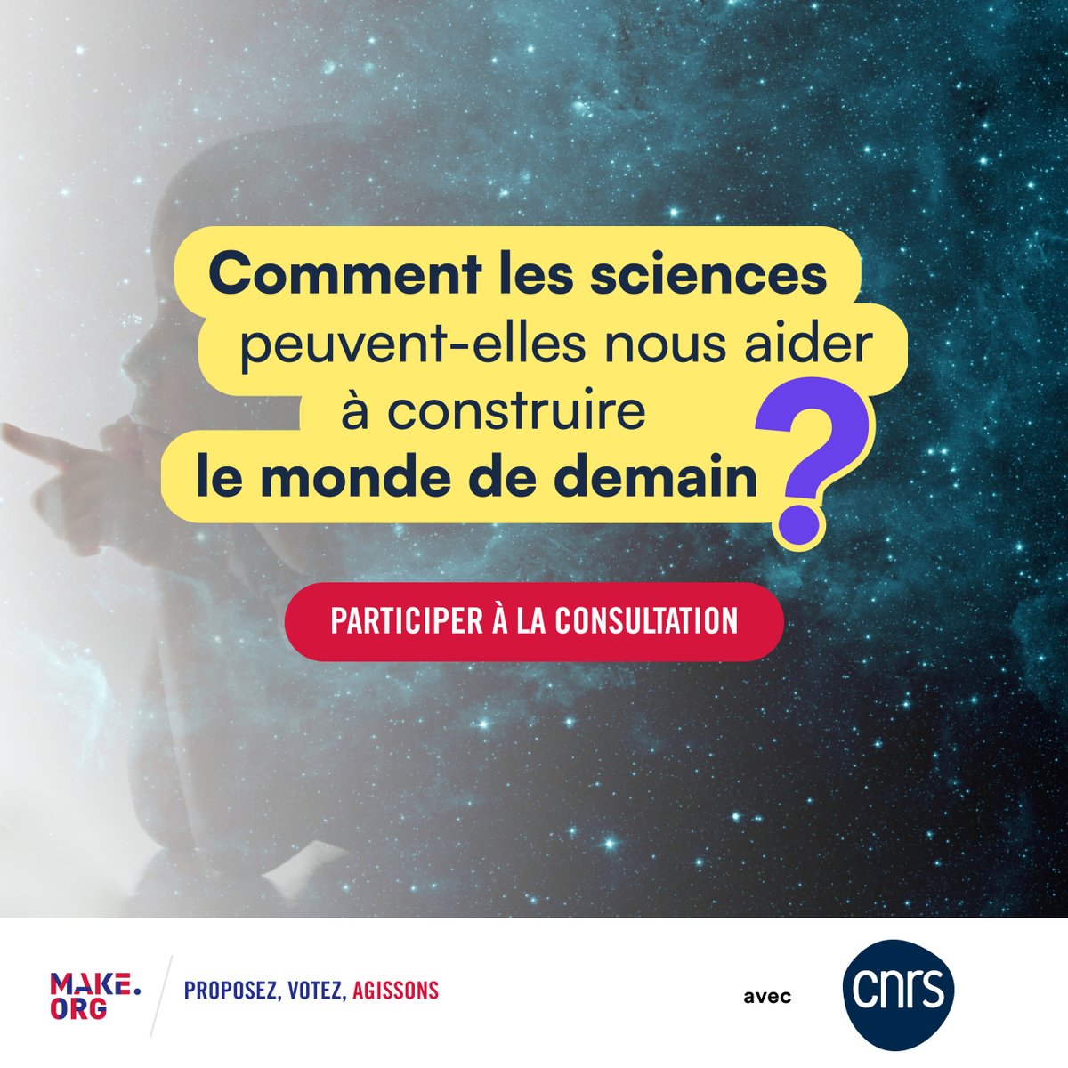 #SciencesPourDemain Avec cette grande consultation nationale, le CNRS vous invite à partager vos réflexions sur la manière dont les sciences peuvent façonner le monde de demain. Partagez vos idées en 3 minutes ! 👉