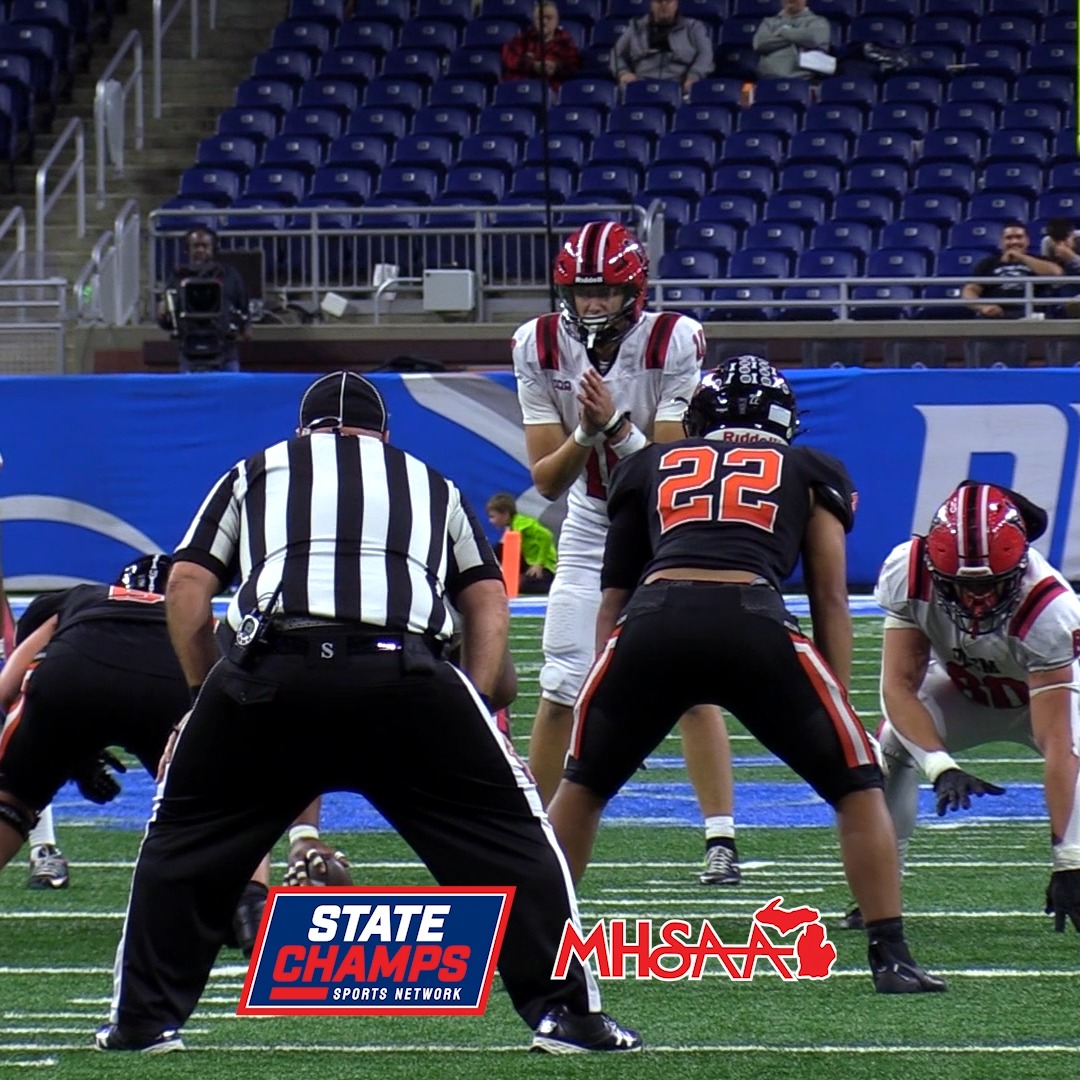 Orchard Lake Saint Mary's went for it on 4th and 17th, Senior Quarterback Axel Newell connected with Angelo Chapman for the 33-yard touchdown as the Eaglets are leading 28-13 over Byron Center after the 3rd quarter in the MHSAA Division 2 Football State Final OLSM Football | Axel Newell QB | Angelo Chapman
