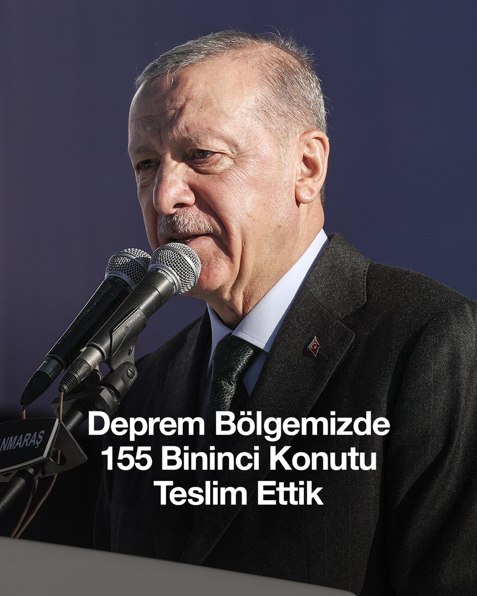 Cumhurbaşkanımız Recep Tayyip Erdoğan: “Sayın Özel çıkmış, ‘deprem konutları 10 yılda bitmez’ diyor. Bak, biz bugün Kahramanmaraş'ta 155 bininci konutumuzun kurasını çektik, anahtarını teslim ettik. Peki siz 6 Şubat'tan beri ‘deprem turistliği’ dışında ne yaptınız?”
