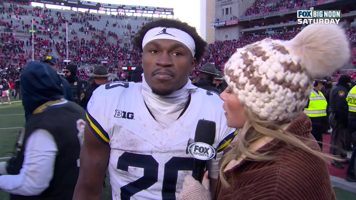 "You hate to see stuff like that after the game. It's just bad for the sport, bad for CFB... They gotta learn how to lose man. You can't be fighting." Jenny Taft speaks with Michigan's Kalel Mullings after a fight broke out between Ohio State and Michigan after the game ⬇️