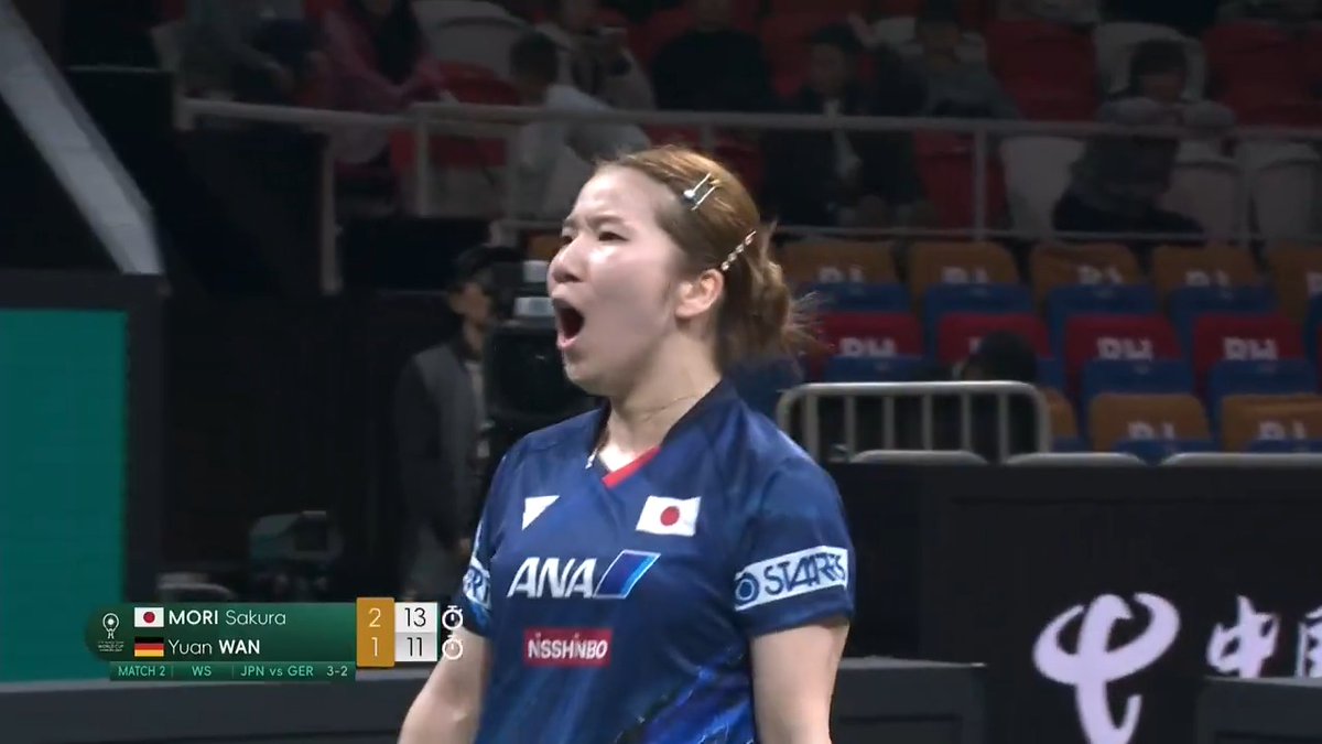 吠えた‼️森さくらが接戦制す🔥 日本が連勝でリードを広げる👏 #混合団体ワールドカップ🇨🇳 【速報】ステージ1 🇯🇵日本 4-2 ドイツ🇩🇪 第2試合 #森さくら 2-1 ユアン・ワン 5-11/11-5/13-11 📲#TVer で 🔴無料ライブ配信中➡️ #卓球 #テレ東