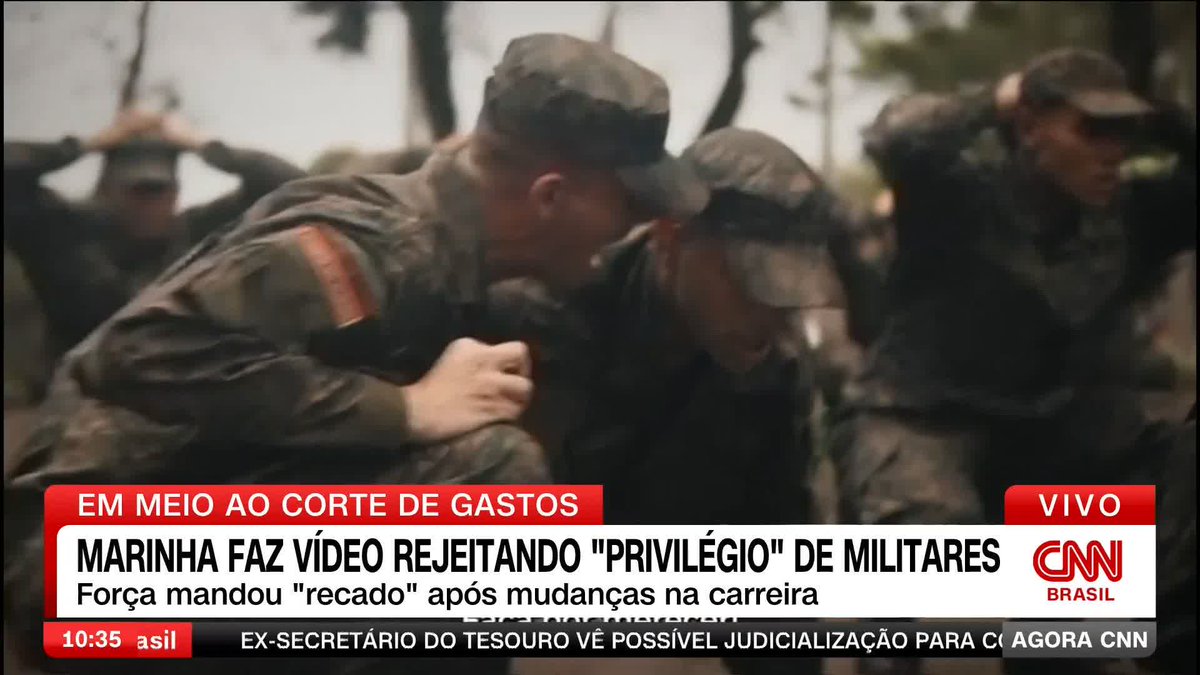 A Marinha do Brasil divulgou neste domingo (1⁰) um vídeo em que compara a carreira na Força à vida de cidadãos civis. Ao final de 1 minuto e 15 segundos, a peça se encerra com a frase: “Privilégios? Vem pra Marinha”. #AgoraCNN