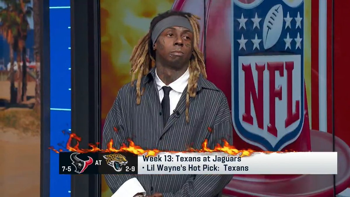.Lil Wayne WEEZY F is here in the NFL GameDay studio to give his hot picks for Sunday's games! 🔥