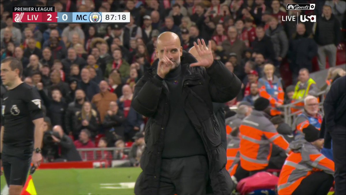 Liverpool fans: "You're getting sacked in the morning." Pep Guardiola: ☝️🖐️