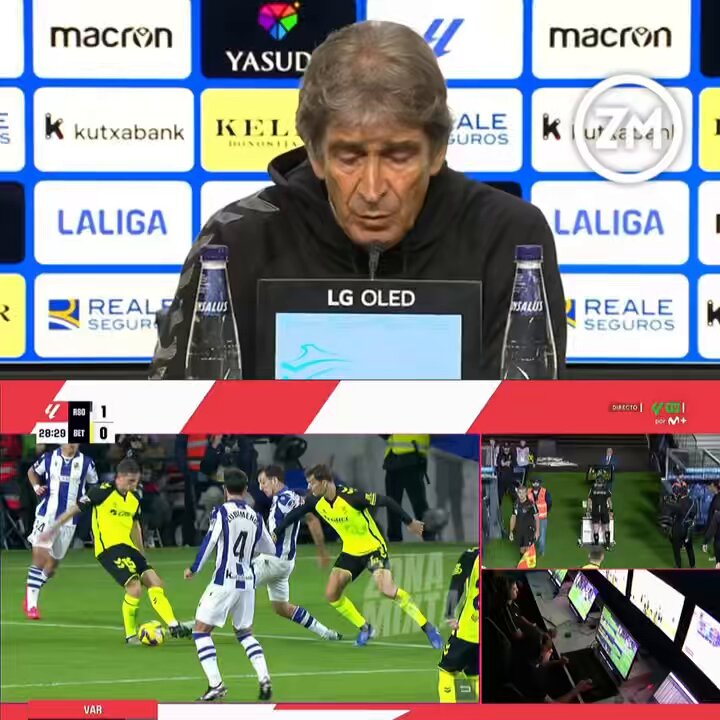 💥 “Los jugadores siempre están intentando simular en el área para que intervenga el VAR” 😳 “El árbitro cayó, fue a verlo y cobró un penal absolutamente inexistente” 🟢🎙️ Manuel Pellegrini sobre el penalti de Perraud sobre Oyarzabal que adelantó a la Real Sociedad. #ZonaMixta #RealBetis