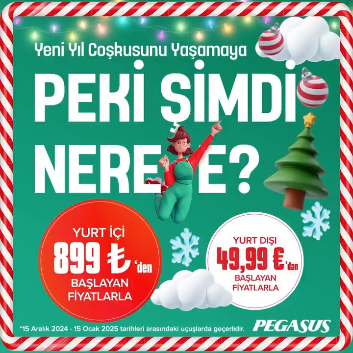 Takvimlerin son yapraklarını da çevirdiğine göre, yeni yıl coşkusunu yaşamaya #PekiŞimdiNereye?🎉 Merak etme, sorunun cevabı bende.😎 Hemen Nereye Gitsem’e gir, bütçene göre seyahatini planla ve 2025’e en güzel anılarla “Merhaba” de! ✈️