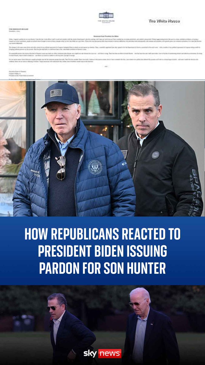 President Joe Biden has issued a pardon for his son Hunter who has been convicted of gun charges and pleaded guilty to federal tax evasion. Sky's Diana Magnay has more on the story ⬇️