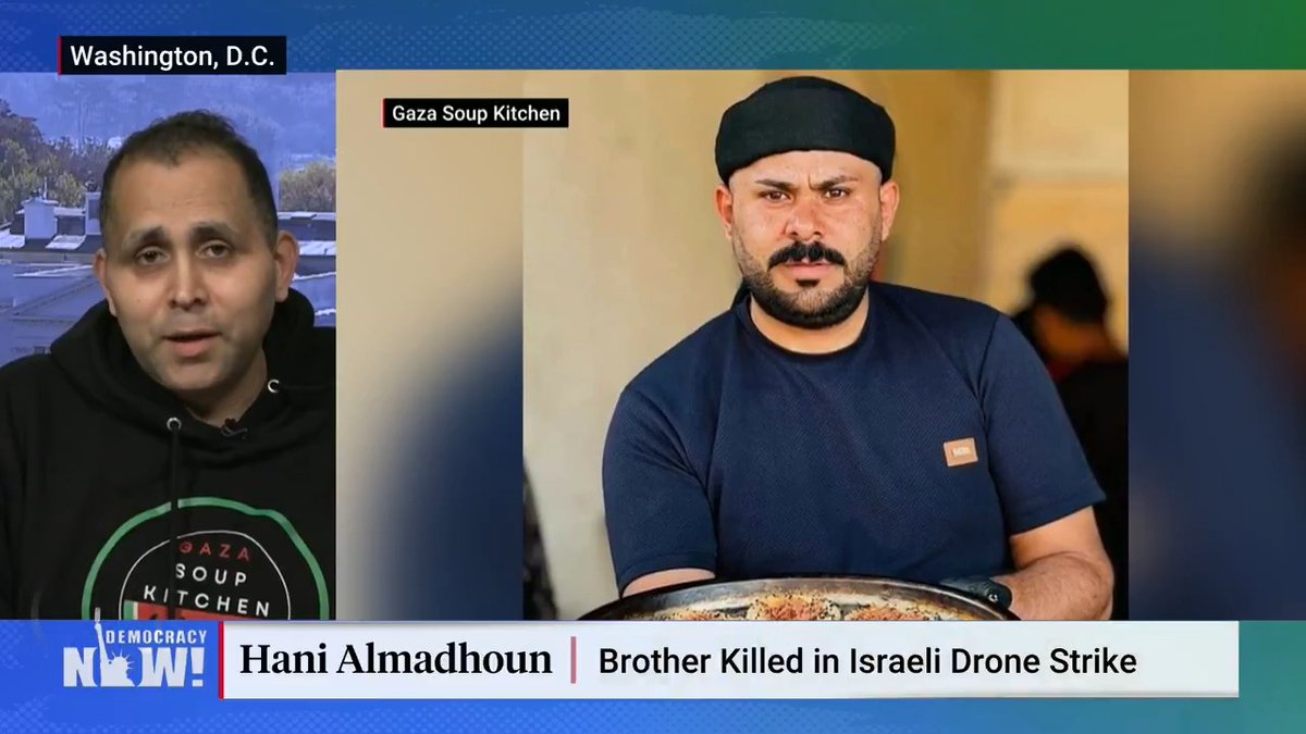 "My brother slowed down the ethnic cleansing of north Gaza, and that's why he was taken out." We mourn Mahmoud Almadhoun, who co-founded and helped run the Gaza Soup Kitchen, feeding Palestinians during Israel's brutal blockade. He was "targeted and assassinated" this weekend.
