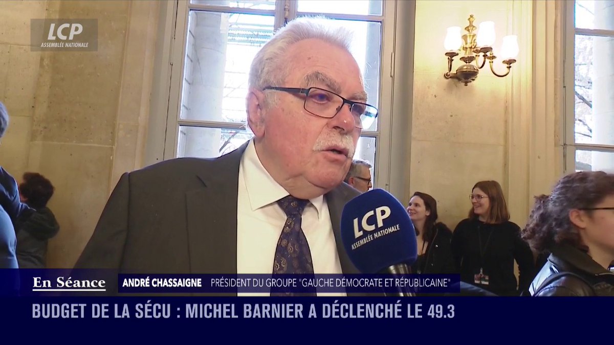 "Bien sûr que nous allons censurer le gouvernement", réagit André Chassaigne. Il se dit "extrêmement choqué" par le communiqué de presse "irresponsable" de Michel Barnier "qui consiste à donner des gages à Marine Le Pen". #DirectAN #PLFSS