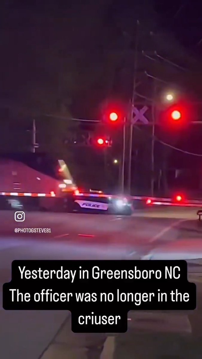 Excuse me. You can't park there... "A Greensboro police officer was able to run away from his patrol car that was on the train tracks seconds before it was slammed into by an Amtrak train. The accident happened around 6:50 p.m. on Thanksgiving Day near Hilltop Road in Jamestown." -WTVD #police #CityLife #greensboro #train #cops #parking #crash