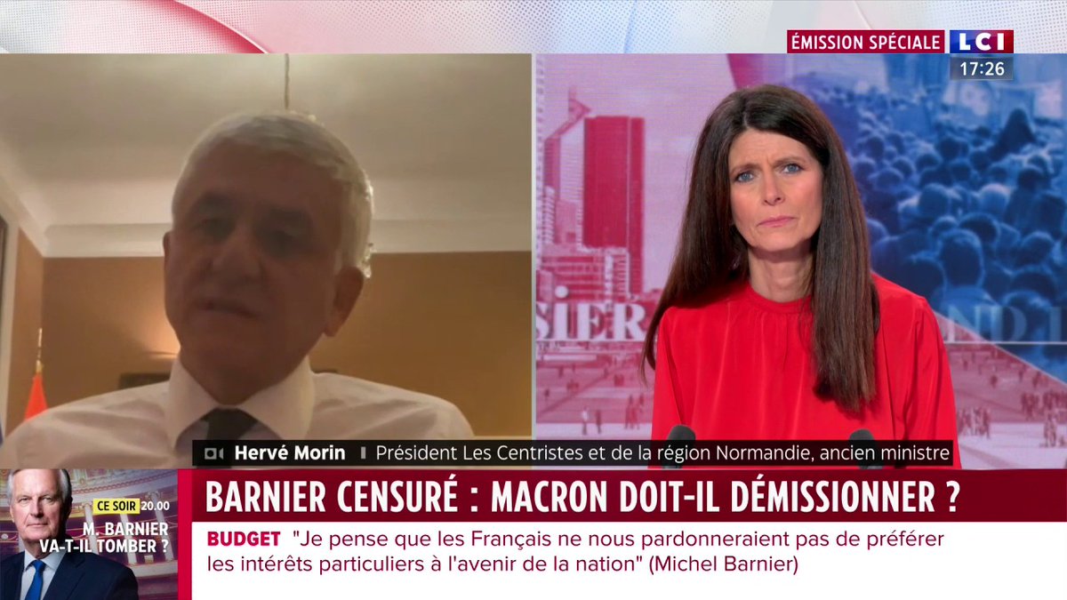 🔴 Michel Barnier déclenche le 49.3 sur le budget 2025 🗣️ Emmanuel Macron, "doublement responsable", est "un enfant gâté qui casse son jouet" pour Hervé Morin ➡️ Suivez notre édition spéciale en direct de l’Assemblée