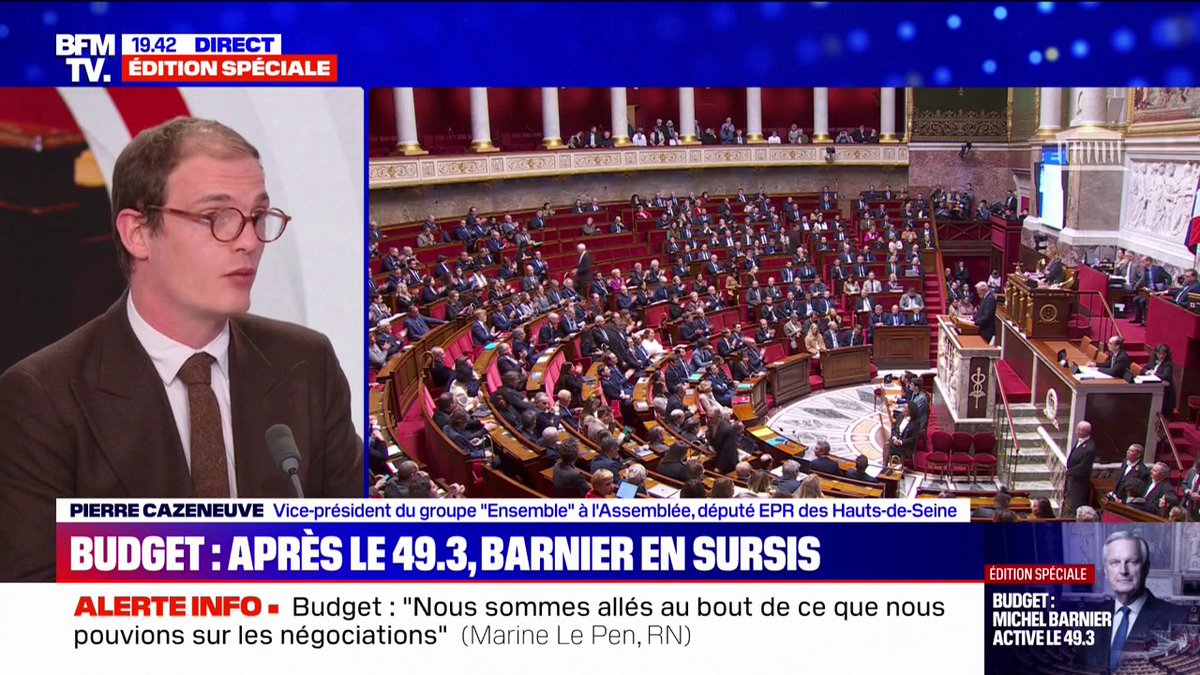 Menace de censure de Michel Barnier: "Ce qui est triste ce soir, c'est l'irresponsabilité du RN et de la gauche", affirme Pierre Cazeneuve (Ensemble)