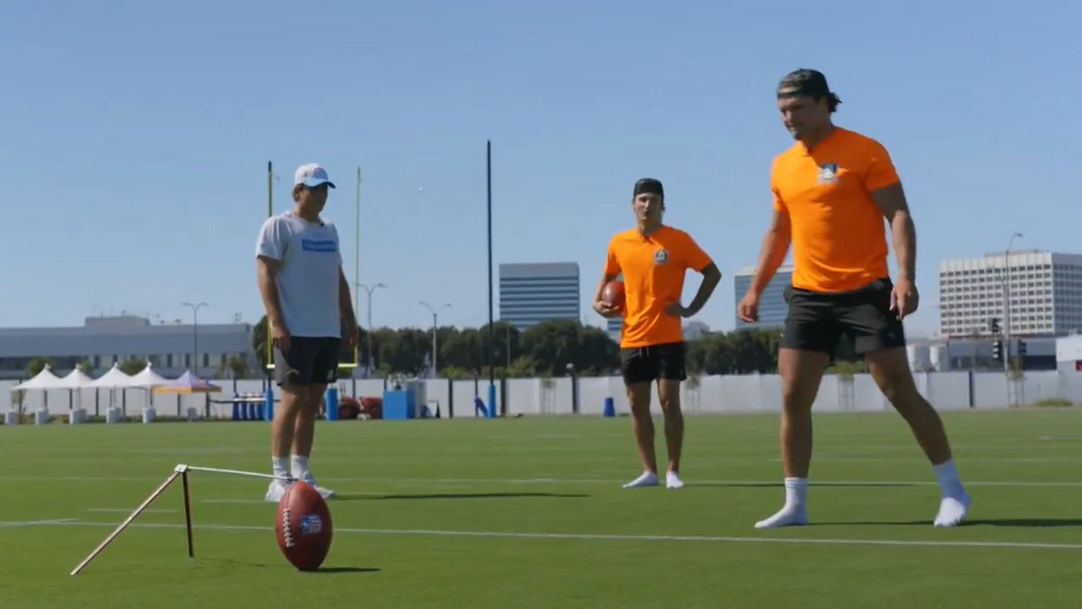 Zegras and McTavish became kickers for a day! The guys headed to The Bolt earlier this year to learn some tips from Los Angeles Chargers kicker Cameron Dicker. #FlyTogether
