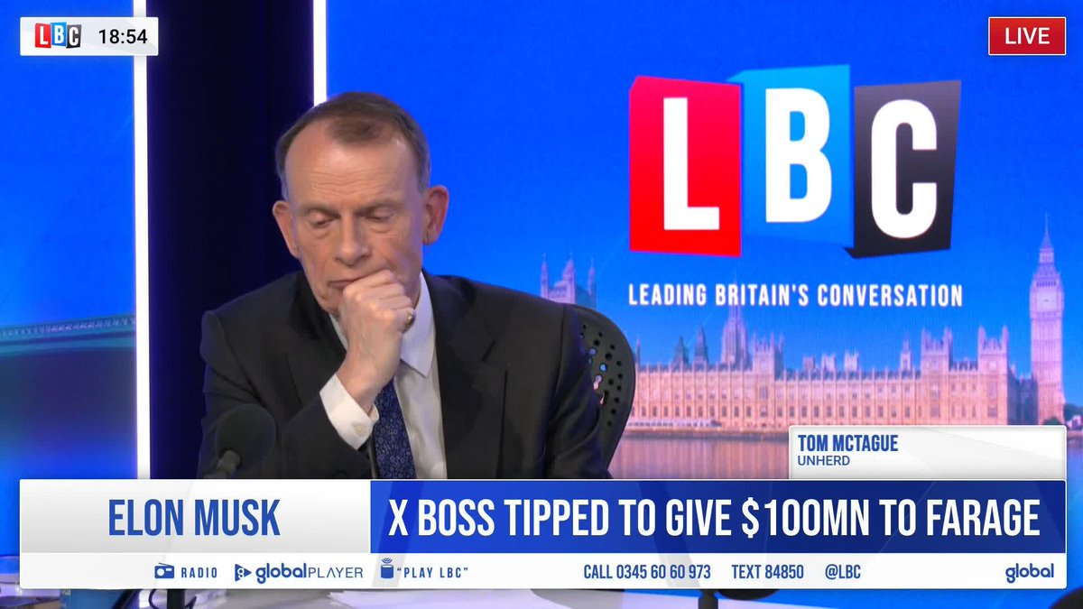 'We haven't seen this before...' As Elon Musk is tipped to give $100 millon to Nigel Farage, Tom Mctague explains to ＠AndrewMarr9 how the tech billionaire is 'aiming his fire directly at us' in the UK.