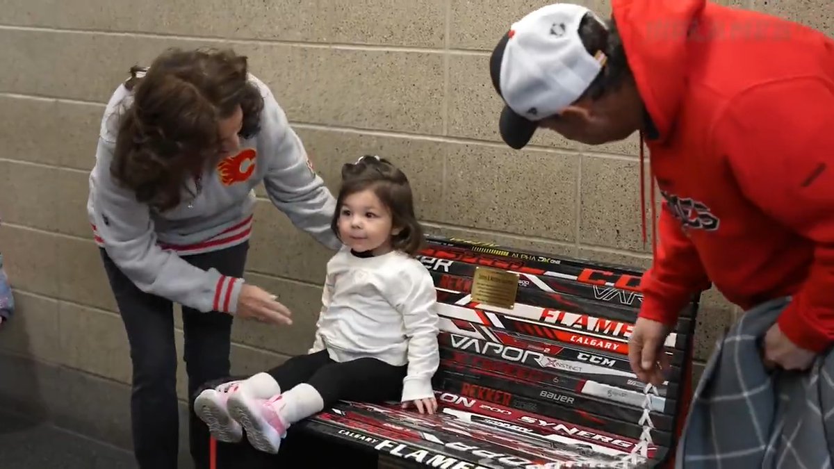 Today, the Gaudreau family was on hand for the delivery of the first bench made from the sticks left at the Johnny and Matthew Gaudreau memorial, which has been placed at the #Flames Community Arenas ❤️