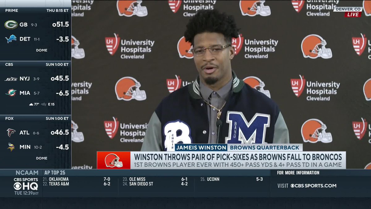 "I know I'm better than this. I'm just praying for the Lord to deliver me from pick-sixes. Like that's... not me." — Jameis Winston on his 2 pick-sixes vs. the Broncos