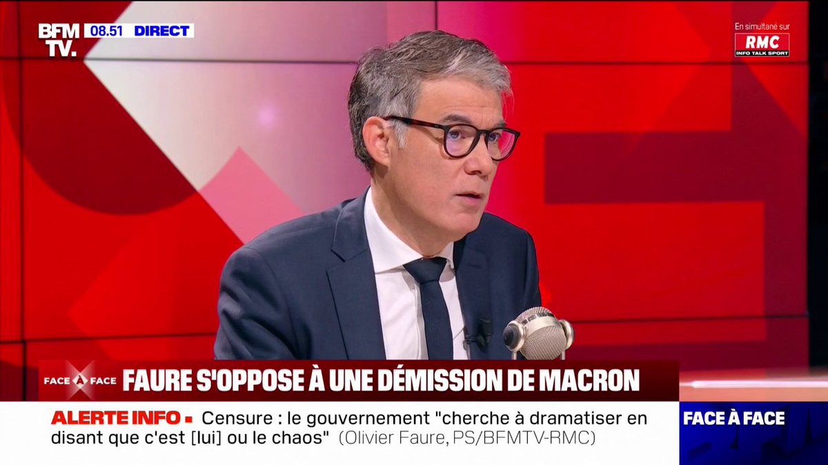 💬 "Le moment n'est pas venu de faire tomber Emmanuel Macron" Olivier Faure (PS) s'oppose à une démission du président de la République