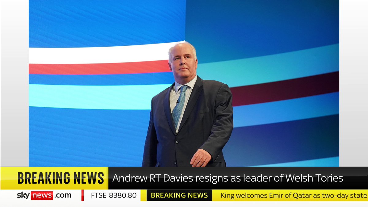 BREAKING: Andrew RT Davies, the leader of the Welsh Conservatives, has just confirmed he will resign from his post as soon as a successor is in place Full story ➡️ 📺 Sky 501, Virgin 602, Freeview 233 and YouTube