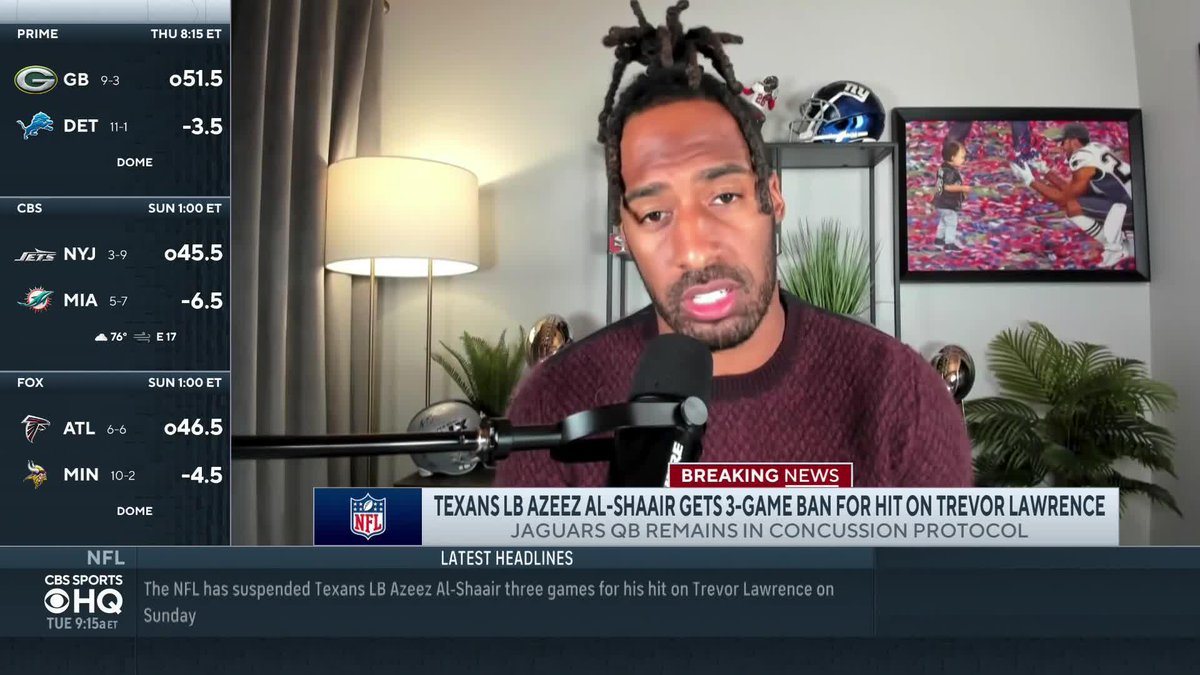 "Way too harsh" Logan Ryan on Azeez Al-Shaair's 3-game suspension for hit on Trevor Lawrence.