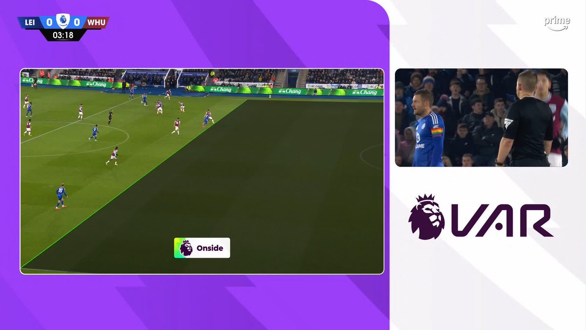 Jamie Vardy is ruled ONSIDE and Leicester have an opener! #PLonPrime #LEIWHU