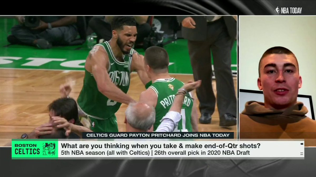 Celtics G Payton Pritchard with Malika Andrews on his mindset when taking end-of-quarter shots 🧠 "Put it up there and give it a chance." 🔥