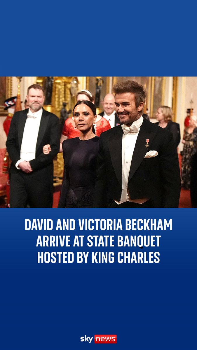 David and Victoria Beckham were among famous faces as the King hosted the Emir of Qatar at a state banquet at Buckingham Palace.