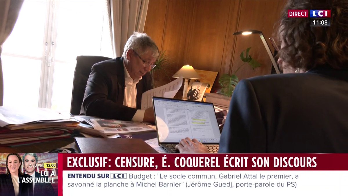 🔴 EXCLUSIF - LCI Dans les coulisses de l'écriture du discours d'Éric Coquerel qu'il prononcera avant le vote de la mention de censure
