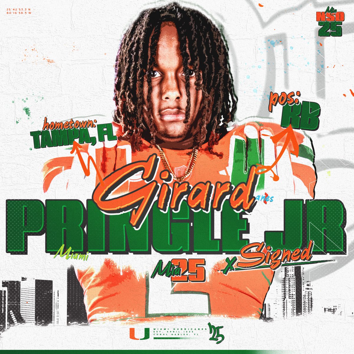 Welcome to the Canes family, @GIRARDPRINGLE 🏈: Running Back 🏡: Tampa, Florida 📚: Armwood #GoCanes | #NSD25