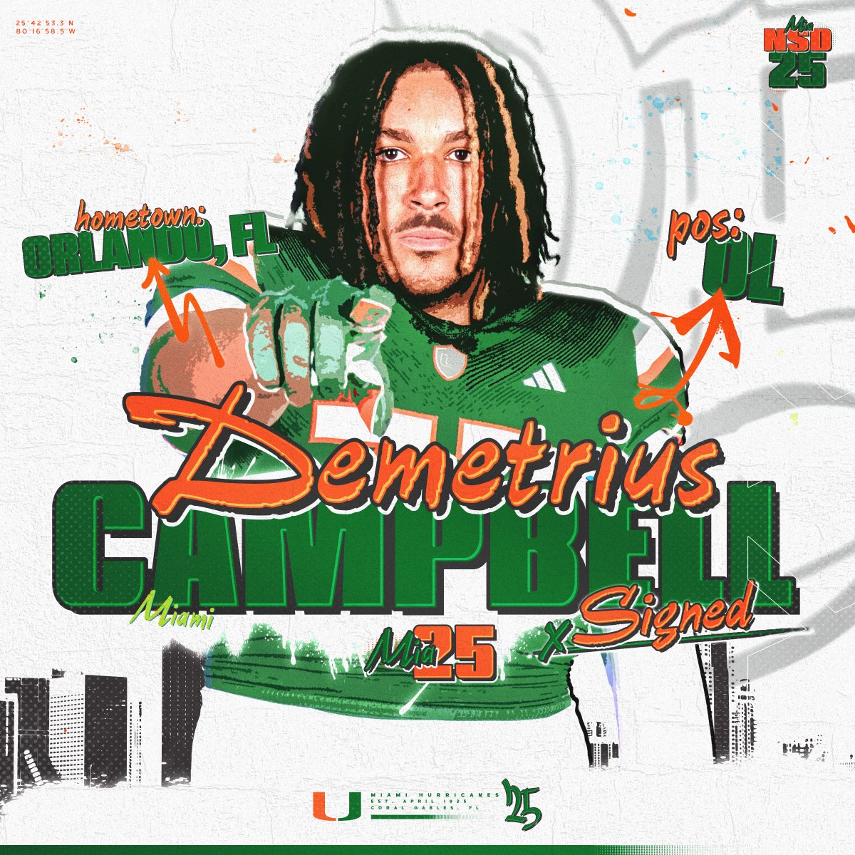 Welcome to the Canes family, Demetrius campbell 🏈: Offensive Lineman 🏡: Orlando, Florida 📚: Orlando Christian Prep #GoCanes | #NSD25