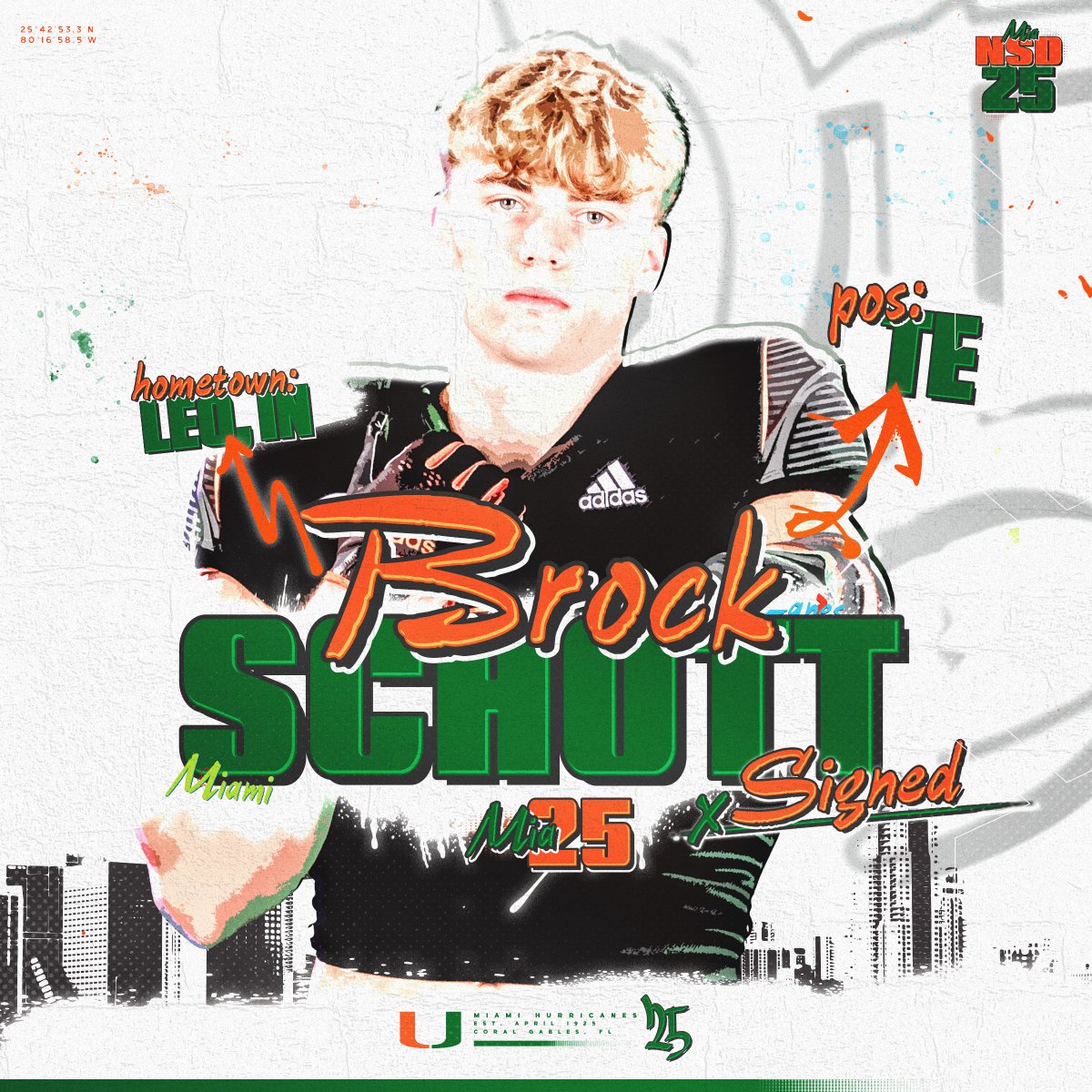 Welcome to the Canes family, Brock Schott 🏈: Tight End 🏡: Leo, Indiana 📚: Leo #GoCanes | #NSD25