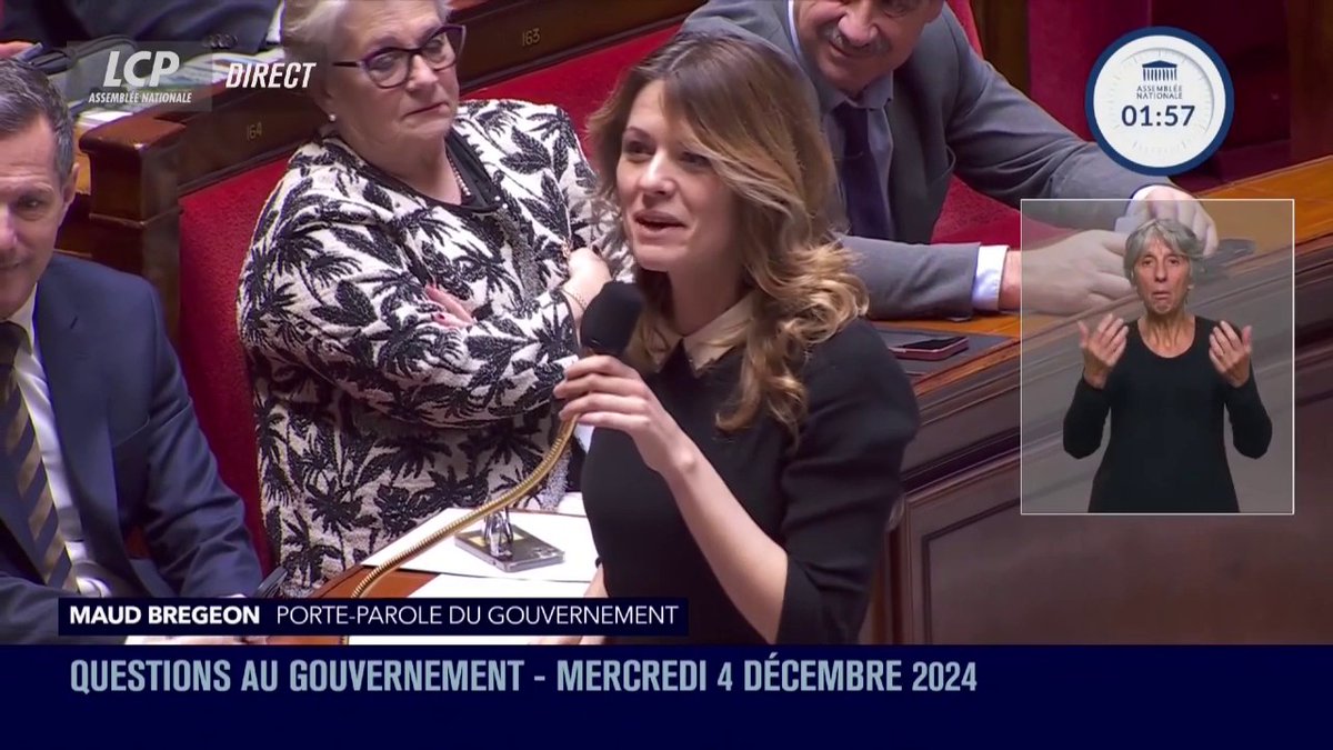 "Ma conviction c'est qu'en envoyant le pays dans le mur comme vous vous apprêtez à le faire, c'est probablement les Français les plus précaires d'entre nous qui paieront cher la facture", déclare Maud Bregeon. #DirectAN #QAG