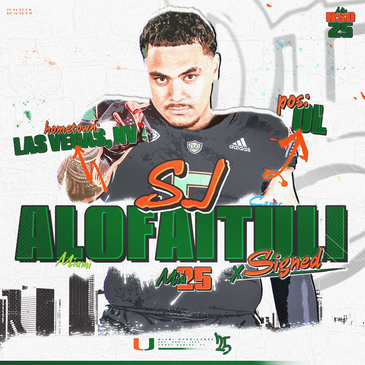 Welcome to the Canes family, ‘SJ’ Seuseu Alofaituli 🏈: Offensive Lineman 🏡: Las Vegas, Nevada 📚: Bishop Gorman #GoCanes | #NSD25