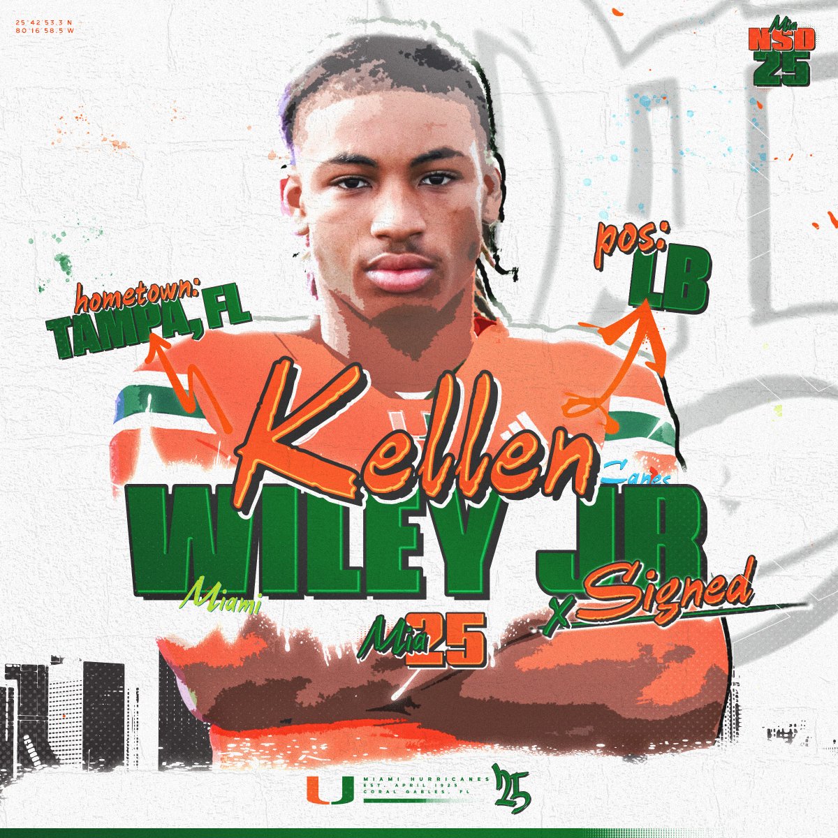 Welcome to the Canes family, @KELLENWILEYJR 🏈: Linebacker 🏡: Tampa, Florida 📚: Armwood #GoCanes | #NSD25