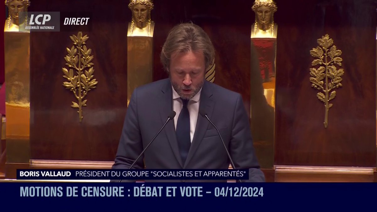 .Boris VALLAUD détaille son projet "d'accord de non-censure pour gouverner sans 49.3". "Un Premier ministre de gauche, conduisant la politique de la Nation en cohérence avec la volonté des électeurs [...], et une Assemblée qui cherche des compromis." #DirectAN #MotionDeCensure