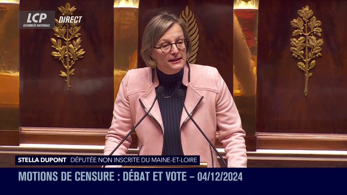 "Je ne soutiens pas ce gouvernement. Mais je n'en souhaite pas pour autant l'échec", indique Stella DUPONT. "Monsieur le Premier ministre, vous avez explicitement fait des concessions budgétaires au RN (...) C'est un choix que je ne peux partager". #DirectAN #MotionDeCensure