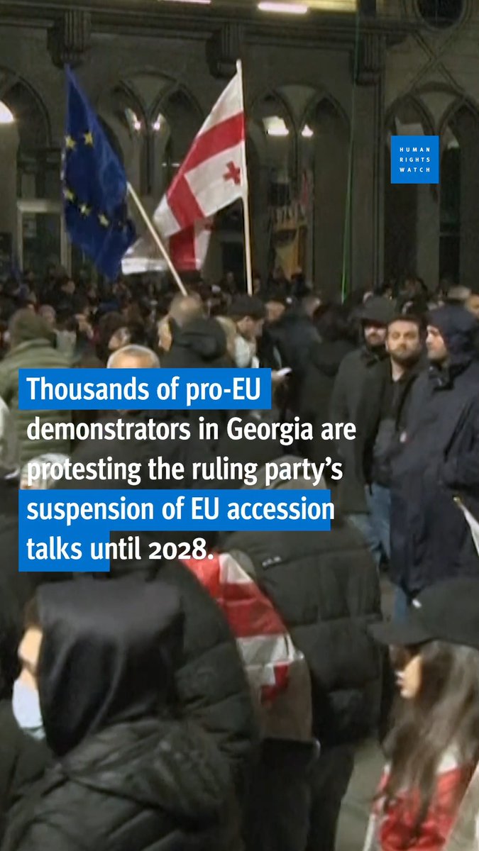Thousands of pro-EU demonstrators in Georgia are protesting the ruling party’s suspension of EU accession talks until 2028. Police have brutally beaten numerous peaceful demonstrators, violating their right to peaceful assembly.