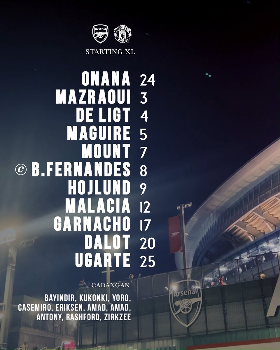Siap beraksi melawan the Gunners. 📋 Ayo United! ❤️‍🔥 #MUFC || #ARSMUN