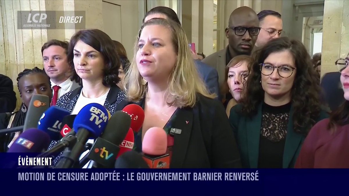 "Aujourd'hui est un jour historique", réagit Mathilde Panot à la chute du gouvernement mené par Michel Barnier. "Le seul souverain en République et en démocratie, c'est le peuple (...) Le gouvernement Barnier aura eu le déshonneur et la censure". #DirectAN #MotionDeCensure