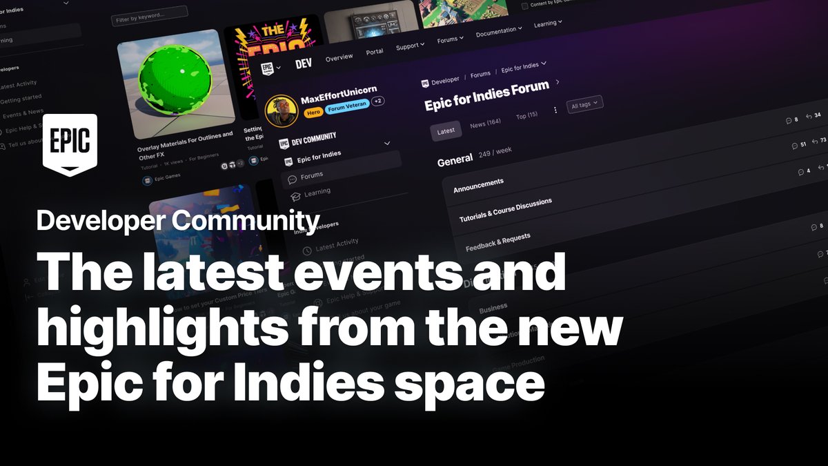 Pitching practice, game feedback, Q&amp;A with the Epic team—it’s all happening at Epic for Indies 🕹️ Get the latest from our new indie hub in the Epic Developer Community: