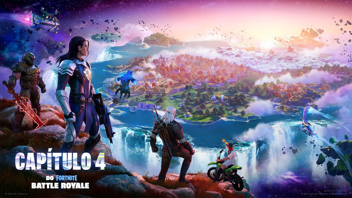 Hoje faz 2 ANOS que o Capítulo 4: Temporada 1 do Fortnite foi lançado com o tema: Um Novo Começo 🏰 Um novo mundo surgia, revelando a ilha com o reino dos Juramentados governada pelo Eterno. Tivemos os Otimizadores da Realidade, Martelo Onda de Choque, Motos de Motocross e mais.