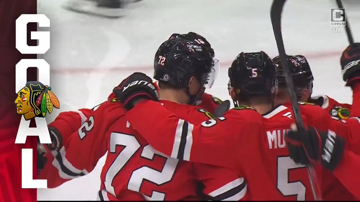 Alex Vlasic snaps home his first goal of the season just 1:23 into the game. #Blackhawks