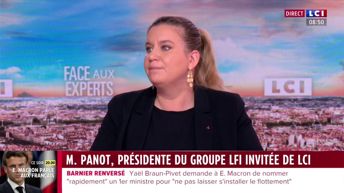 🔴 Nouveau Premier ministre 🗣️ "Si Emmanuel Macron ne nomme pas un Premier ministre issu du NFP, on censurera automatiquement le gouvernement." 👉 Mathilde Panot (Mathilde Panot), présidente du groupe LFI à l’Assemblée, invitée de Jean-Baptiste Boursier