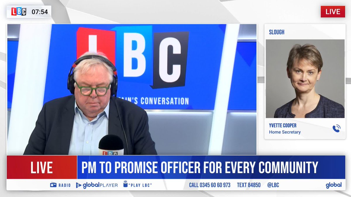 'Where are these men and women meant to work from? They don't have the police stations.' Nick Ferrari questions the Home Secretary, pointing out that 600 out of 900 police stations nationwide have been closed, and in London, just 45 remain open out of 153.