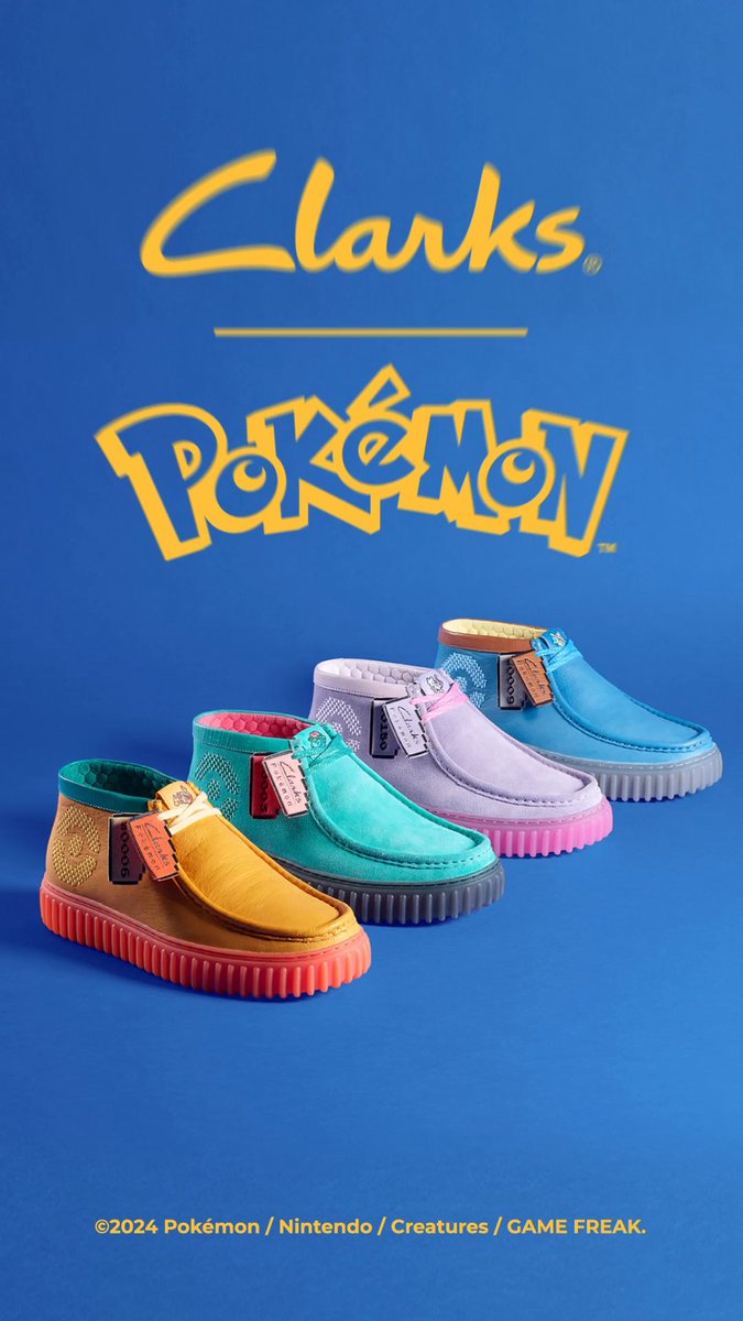 Champion Kanto region Pokémon with our latest Clarks Shoes x Pokémon collaboration. 💪 The collection features Venusaur, Charizard, Blastoise, and Mewtwo on the Clarks signature Torhill shoe.