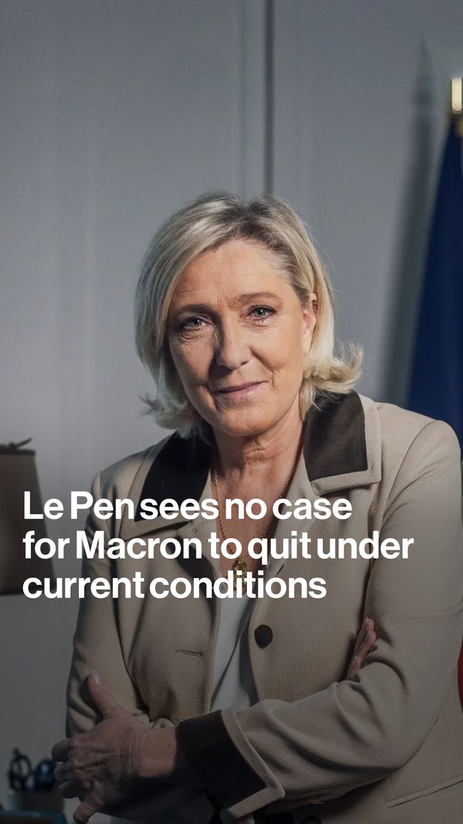 French Far-right leader Marine Le Pen told Francine Lacqua the timing is not right for President Emmanuel Macron to resign, despite a political impasse that led to the collapse of the government led by Prime Minister Michel Barnier